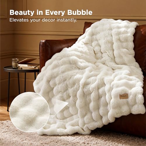 Image of Bedsure GentleSoft Fluffy Fuzzy Twin Blanket, Soft Cozy Fleece Faux Fur Blanket for Twin Size Bed, Cream Decorations Coloring Couch Cover, Thick Warm Plush Women Men Birthday Gifts, Cream