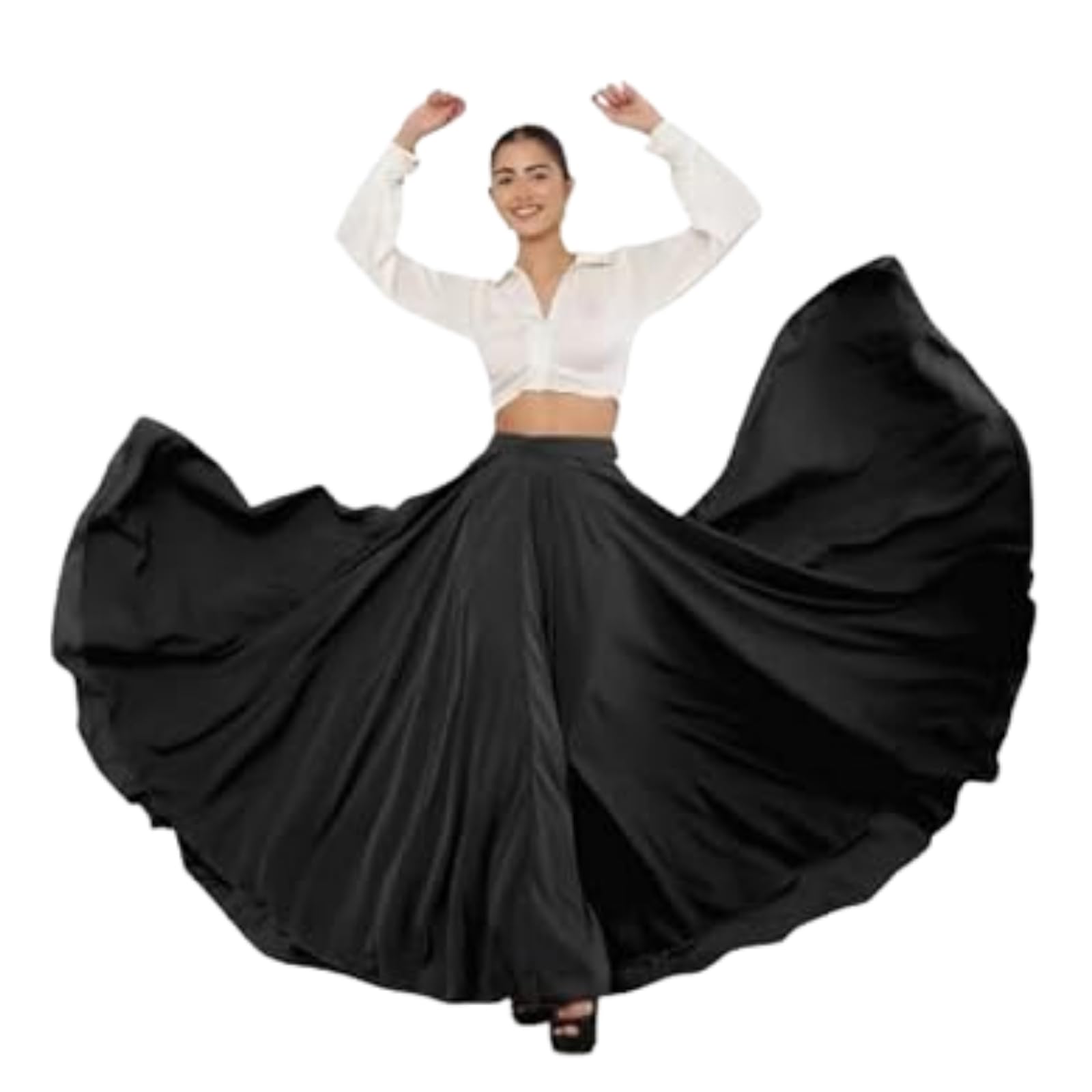 Women's American Crepe Blooming Flared Long for Traditional Stitched A-line Flare Skirt for Girls with 12 Meter Flare 40inch Height