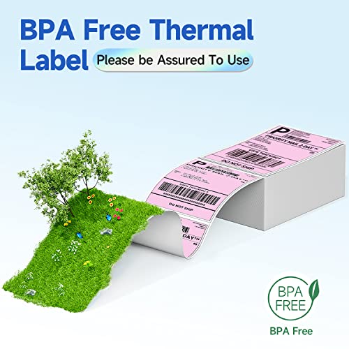 Image of Phomemo 4x6 Thermal Shipping Label Pink (500 Sheet 4x6 Fanfold Labels) | 4x6 Thermal Labels Fold, Compatible with MUNBYN,JADENS,Nelko,Rollo, KNAON, Phomemo Shipping Label Printer
