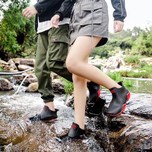 Utrum Zemure Rainies, Waterproof Non-Slip Rain Boots for Outdoor, Trendy Short Rain Boots for Women Men, Anti-Slipping Fishing Garden Mud Rubber Boots for Wide Width(Black+Red,11/42)4