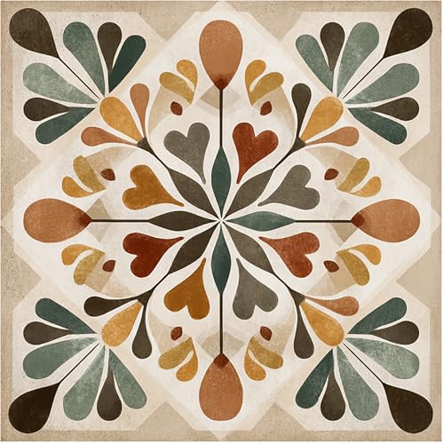 Nuxovilar Peel and Stick Vinyl Floor Tiles, 12x12 Inch Retro Geometric Floral...