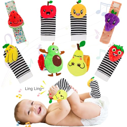 Image of Baby Wrist Rattles Sock Toys - Newborn Baby Sock Toys Over 0 Years Old, 8PCS Soft Foot Finder and Wrist Rattle Set, Hand and Feet Rattles, Sensory Developmental Socks for Infants Girl Boy Gifts