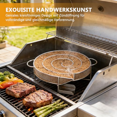 Kaltrauchgenerator Edelstahl Set, Kaltrauch Kaltraucherzeuger Edelstahl für Räucherofen, mit 2 Fleischhaken und1 Reinigungsbürste für Räucherofen BBQ