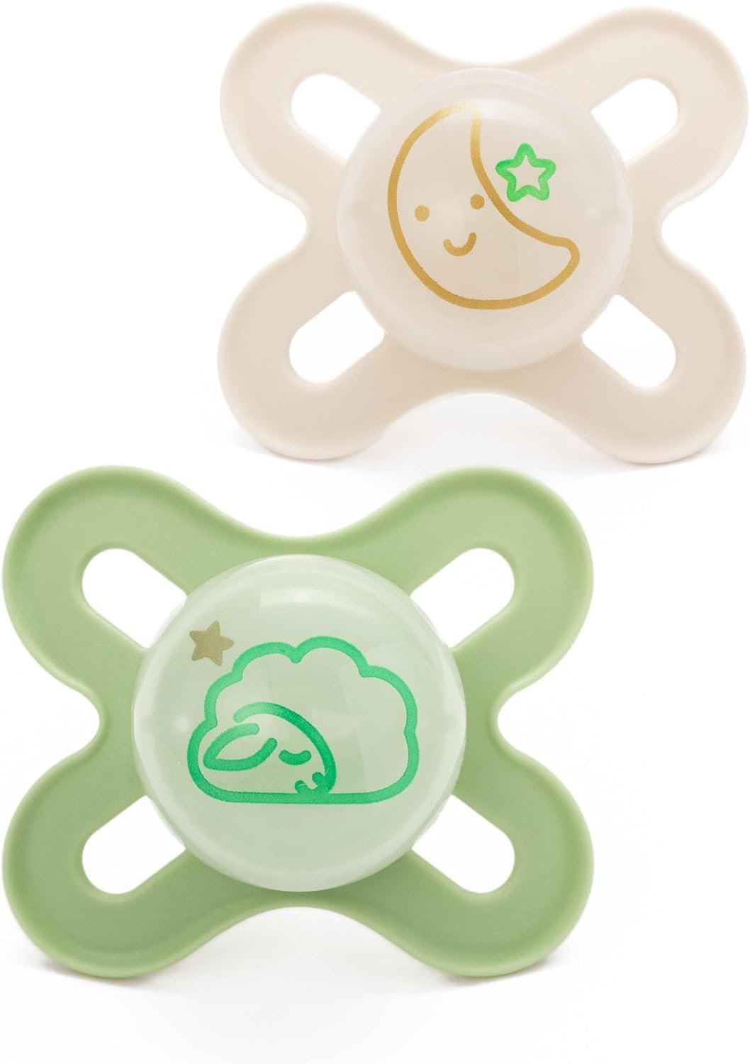 MAM Original Start Night Soothers 0-2 Months | 2 Pack | Newborn Dummies | Glow in The Dark | Comes in Dummy Steriliser Box | Sustainable Materials | Unisex (Designs May Vary)