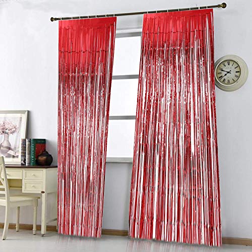 Image of PIKABOO Big 3ft x 6ft Red Foil Fringe Curtains Backdrop Door Window Curtain Party Decoration | Pack of 3