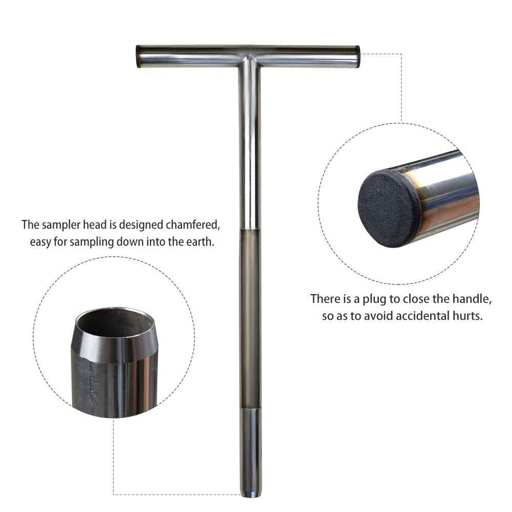Bodenproben-Sonde aus Edelstahl, röhrenförmig, T-förmiger Griff Earth Turf Lawn Maintenance Tool für Golfplätze, Golfzubehör, Garten, Bauernhof, Rasen, drinnen und draußen