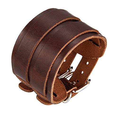 JewelryWe Bracelet Homme Cuir,Bracelet Manchette Viking Ajustable Large,Bracelet de Force Biker Fantaisie Style Rock Punk Gothique,Cadeau pour Homme