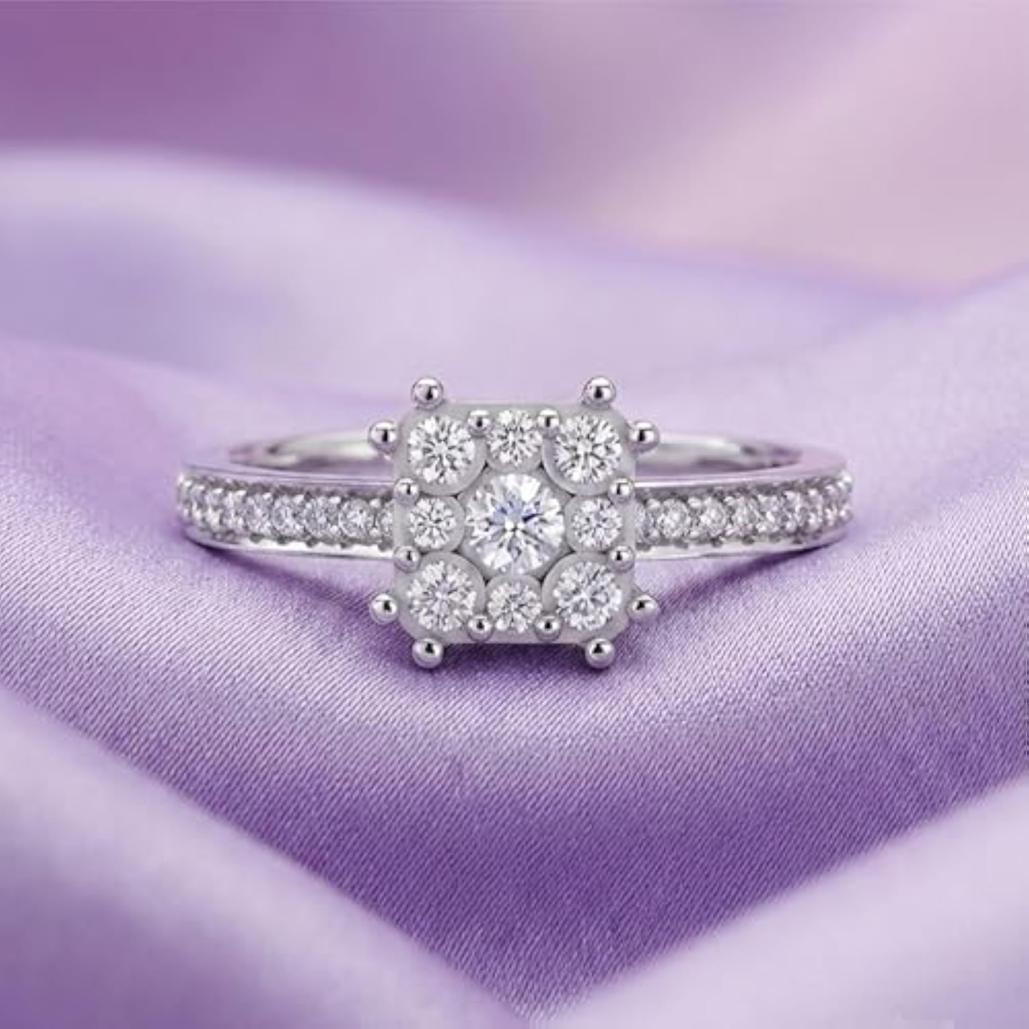 Women's 925 Sterling Silver Halo Cluster Solitaire Ring, Elegant Statement