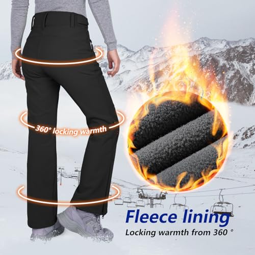 33,000ft Damen Skihose Outdoorhose Wasserdicht Winddichte Softshellhose Warme Gefütterte Trekkinghose Atmungsaktive Schnelltrocknende Thermohose Wanderhose Winter, Schwarz 40W*29L