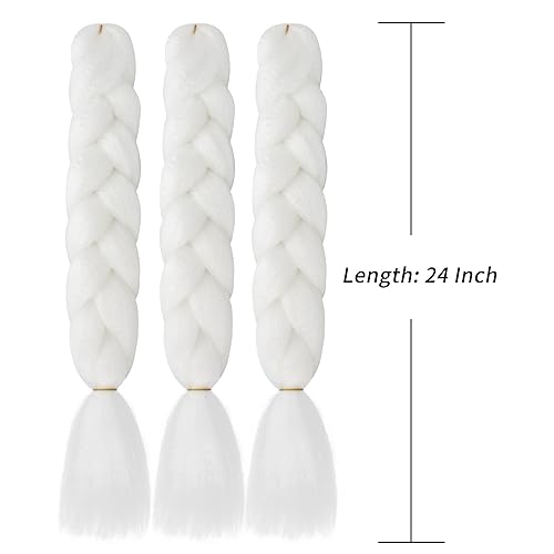 Miniatura 3 de VCKOVCKO Extensión de cabello trenzado jumbo de color blanco sólido, caja jumbo de fibra sintética para trenzar cabello trenzado de 24 pulgadas, 3