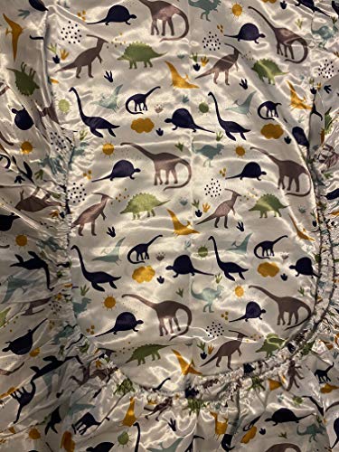 Image of Satin Crib Fitted Sheet for Baby, Girls, Boys, Toddler Bed,daybed to retain Hair Moisture (Dinosaur - Size 52 x 28 inches)