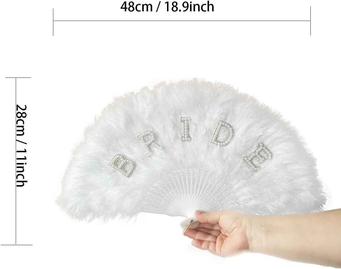 TRIXES BRIDE Ventaglio di piume portatile - Regalo per la sposa, addio al nubilato - Regalo per addio al nubilato