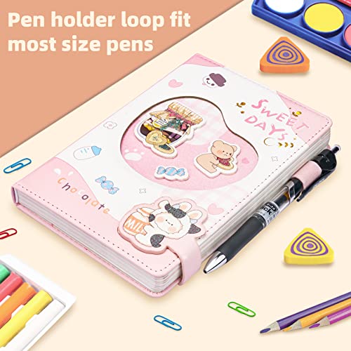Pink Journal Notebook - Adounotes Kawaii Journal Notebook For Women And Girl, Colorful Printed Pages Sweet Days Series Pu Leather Cover Cute Journal Diary Notebook With Magnetic Buckle，Pen Holder And Inner Pocket A5 Size #TOP3