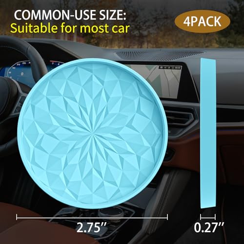 Image of ME.FAN Car Coasters for Cup Holders [4 Pack] - 2.75In Silicone Auto Mug Mats - Universal Non-Slip Recessed Car Interior AccessoriesSky Blue