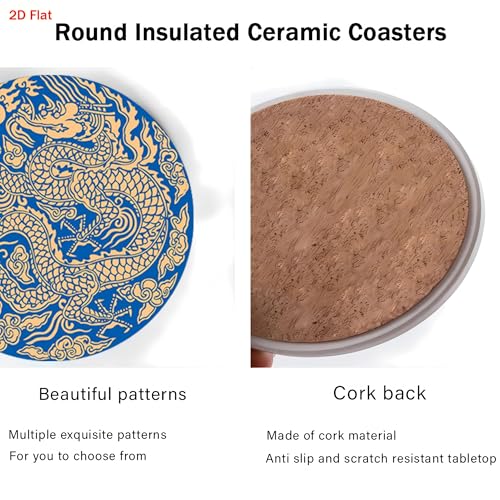 Image of 6pcs Dragon Pattern Coaster Set | Absorbent, Home Insulation Mats, Suitable for Family Gatherings, Cafes, Offices, All Occasions, Home Decor Christmas Gifts, Size Inches X Inches