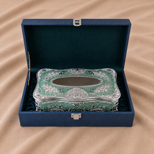 Image of Diviniti Premium Decorative Tissue Holder Box for Home Decor | Elegant Floral Metal Tissue Box Holder with Premium Silver Finish | Tissue Paper Dispenser for Dining Table, Office & Bathroom