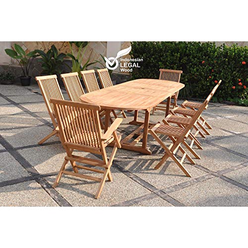 CONCEPT USINE | Salon de Jardin en Teck Massif 10 Personnes | Design KAJANG | Table Ovale + 8 Chaises + 2 Fauteuils | Mobilier Extérieur | Bois de Qualité, Elégant,...