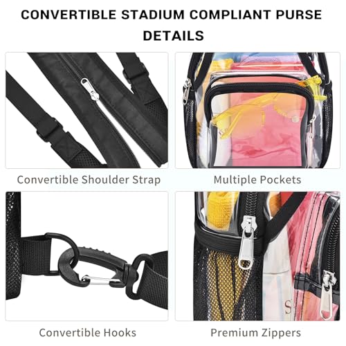 Image of Mildbeer Womens Convertible Clear Backpack, Compact Concert Black Mini