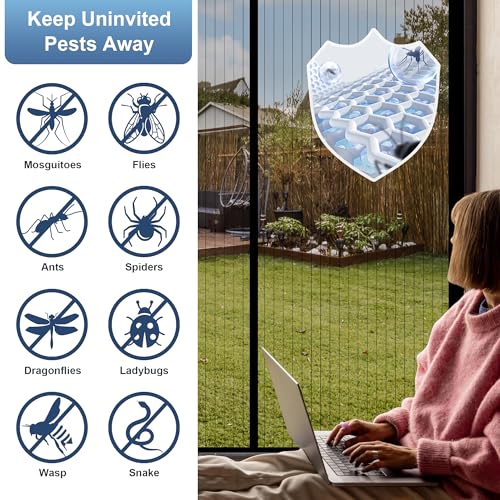 Image of METAONLY Magnetic Screen Door Mesh, Works for Patio, Sliding Door, Keeps Bug Mosquito Out, Fresh Air Flow, Fits 36 inch x 78 inch Door - Curtain Size 38 inch x 81 inch, Black