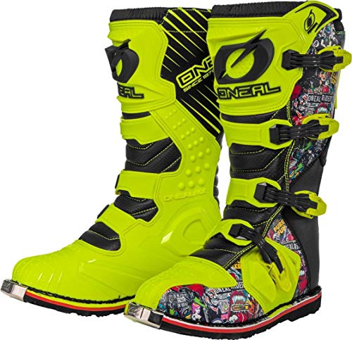 O'NEAL | Stivali Motocross | MX Enduro | Protezione della suola in metallo, protezione della punta integrata, fibbie facilmente regolabili | RIDER Boot EU | Adulto | Giallo Neon | Taglia 43