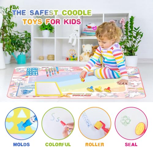 Image of PATPAT Water Doodle Mat 40 X 32 Inches, Unicorn Magic Drawing Mat with 5 Pens, 4 Tracing Boards, 4 Seals, 1 Album, No Mess Educational Toy for Kids Toddlers Girls Boys Age 3-8 Birthday DIY Gifts