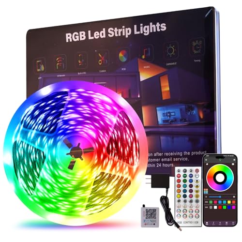 50 FT LED Lights For Bedroom, Music Synchronized RGB Color Changing LED Strip Lights, With 44 Key Infrared Remote Control and Application Control, Room Home Living Room Kitchen Decoration Party