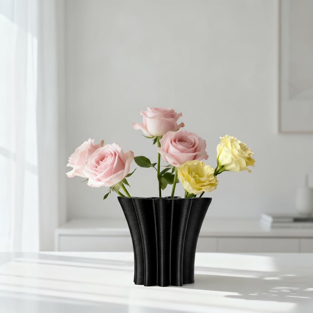 Contemporary Black Ceramic Vase, Abstract Irregular Shape Sculptural Accent for Home Decor, Modern Artistic Centerpiece for Coffee Table or Bookshelf - Image 9