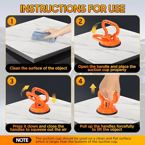 Image of Amooca Glass Suction Cup Lifter Heavy Duty Tile Marble Suction Cup Vacuum Lifter with Handle for Granite Lifting & Window Replacement 60 lbs Load Capacity (2 Pack Orange Medium)