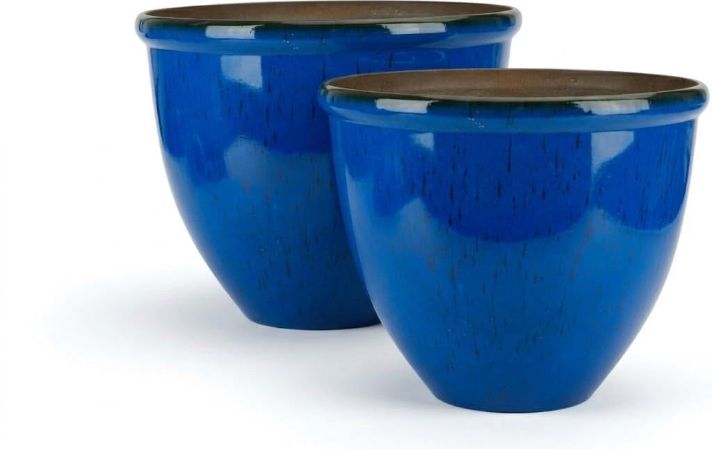 VISHCHIT 2 x 30cm Red/Sky Blue/Dark Blue Glaze-Planter Plastic Garden Plant Pot-Plastic (Dark Blue)