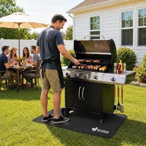 FLASLD Hearth Rugs for Fireplaces Fire Resistant, 24 X 42 inches Gas Grill Splatter Mat, Fireproof Heat Resistant Non Stick BBQ Patio Protector, Floor Protective Rug, Black - 1
