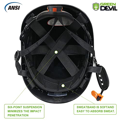 Image of GREEN DEVIL Safety Helmet Hard Hat Adjustable Lightweight Vented ABS Work Helmet 6-Point Suspension ANSI Z89.1 Approved Ideal for Industrial & Construction