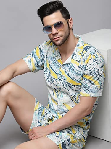 Image of Rigo Printed Co-Ord Set for Men's | Casual Shirt & Shorts Night Suit Set | Lounge-wear Nightdress Pajama Set for Men's | Night Wear, Beach Wear, Vacation Wear Outfit