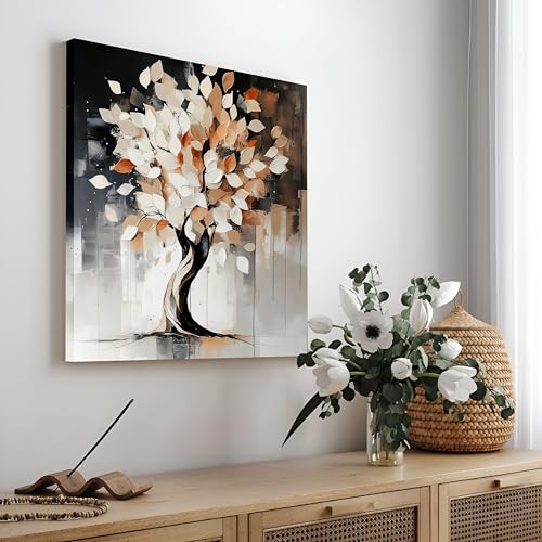 Image of PAINTINGMANTRA Abstract Tree Artwork Stretched Canvas Painting for Living Room | Nature Canvas Painting Wall Decor Art For Livingroom, Bedroom, Office, Hallways - 34x34 Inch