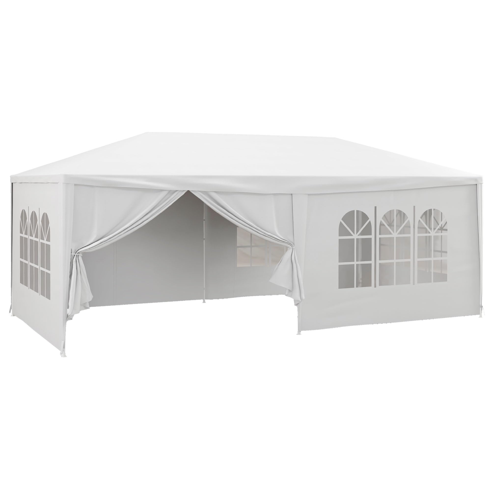 Outsunny Carpa de Jardín 6x3 m Cenador Desmontable de Exterior con 4 Ventanas 2 Puertas con Cremallera 6 Paredes Laterales e Impermeable Pabellón para Terraza Patio Playa Blanco