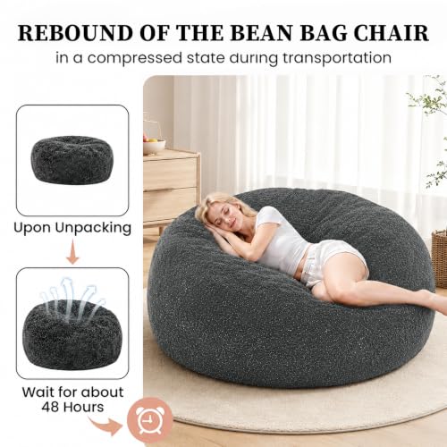 Image of Memory Foam Bean Bag Chair for Adults, 4FT Dark Gray Shining