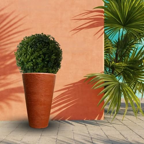 Elly Décor 12 Inch, 18" Tall Conic Round Planter Pot With Drainage Hole,Lightweight, Extremely Durable Plastic, 12"X 18" Tall Conic Planter, Terracotta #TOP6