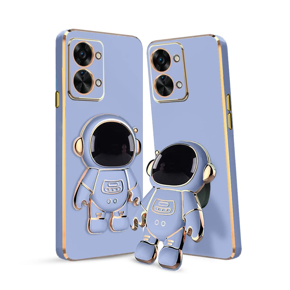 KARWAN®️ 3D Astronaut with Folding Stand Back Cover Case Compatible for OnePlus Nord 2T 5G | Slim electroplated case | Stand case | Soft TPU | Space Astro Theme | Camera Protection-Blue.
