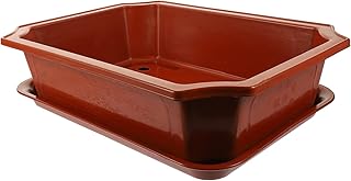 ERINGOGO Flower Pots Indoor Round Planter Bonsai Training Pot with Drip Tray, 17'' Bonsai Plant Growing Pot Square Planter Pot with Drainage Holes, Low Flower Pot Orchid Planter Indoor Planters