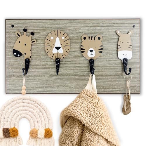 Image of Midrean Lion Safari Nursery Wood Kids Wall Hooks for Hanging Decorative Baby Bedroom Bathroom Rack Decor(Lion)