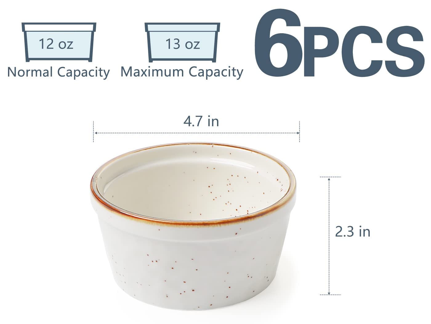 ONEMORE 350 ml ramekin, duży rozmiar ceramiczne naczynie do pieczenia rustykalny styl (kremowa biel)