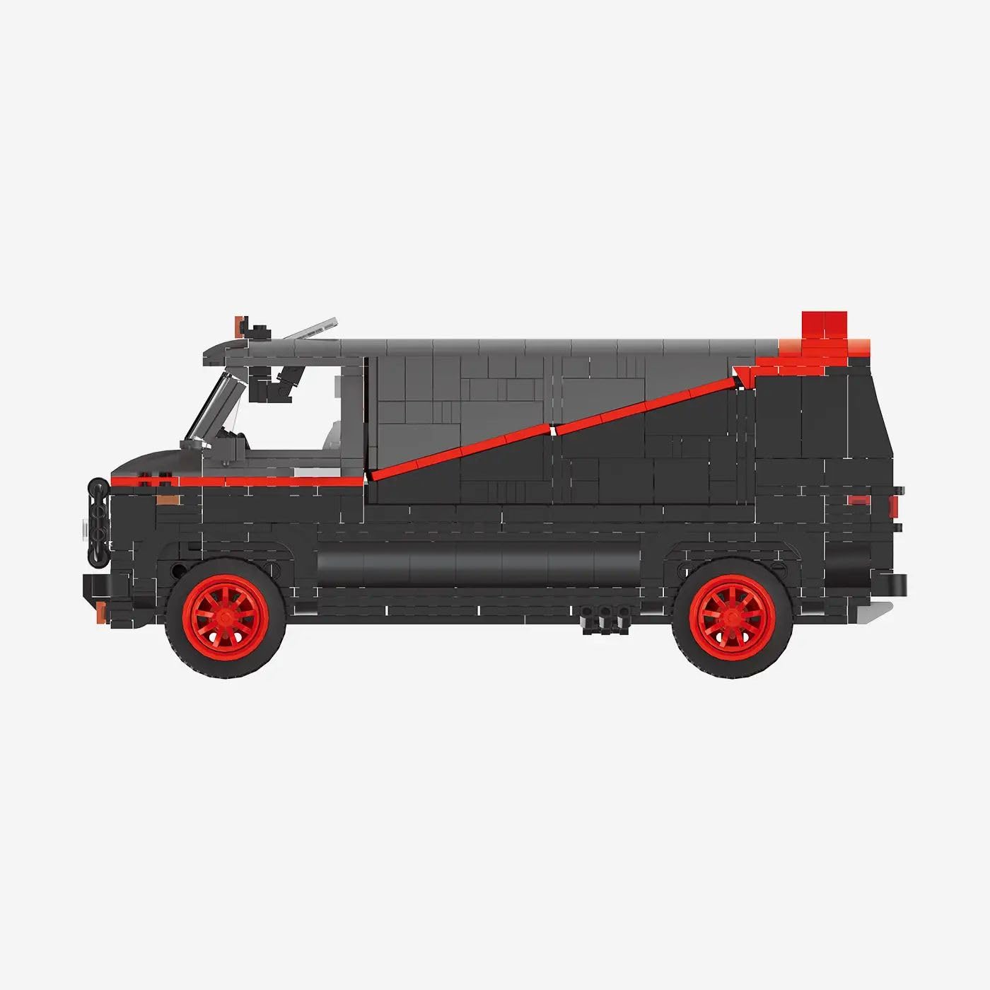 BlueBrixx American Van Kastenwagen, 1357 Klemmbausteine, Sammlermodell | Dreifarbige Gestaltung, Frontschutzbügel, Dachspoiler, rote Felgen, gestalteter Innenraum, 286 x 128 x 148 mm, 109763