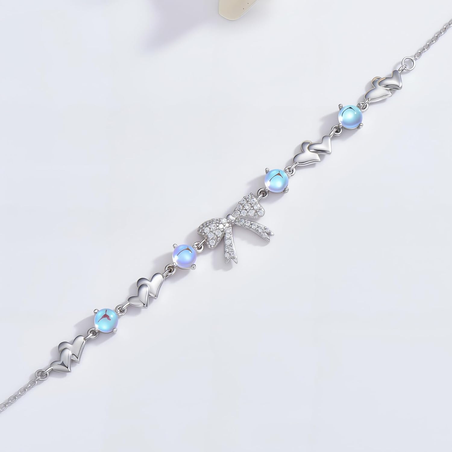Natural Moonstone Bow Bracelets for Women 925 Sterling Silver Bowknot Real Heart Birthstone Genuine Moonstone Jewelry for Birthday - Image 3