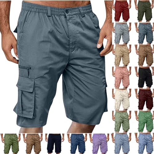 Image of Cargo Shorts for Men,Summer Casual Elastic Waist Big Tall Baggy Shorts Lightweight Hiking Short with Multi Pockets