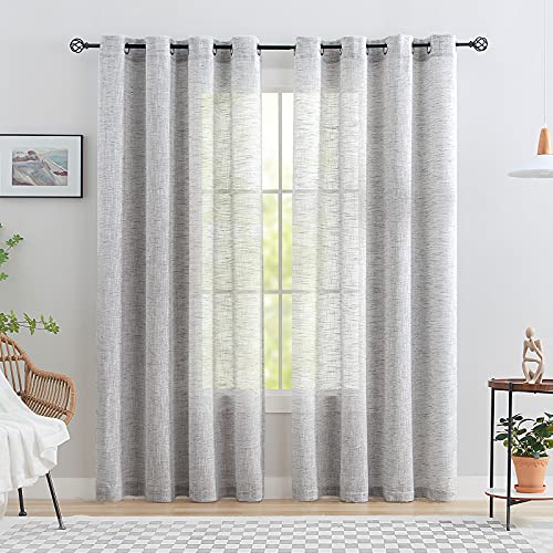 Treatmentex Grey Semi Sheer Curtains for Living Room 72 inch Long Linen Textured Sheer Window Panels for Bedroom Light Filtering Rustic Curtain Drapes Grommet Top 52" W 2 Panels - Image 2