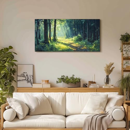 SERIMINO Green Forest Large Wall Art, Dreamy Natural Landscape Art Paintings, Summer Vibrant Scenery Rustic Wall Decor Living Room Bedroom Canvas Prints, Modern Farmhouse Bathroom Decoration 20"X40"