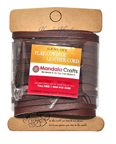 Mandala Crafts Flat Cowhide Genuine Leather String Cord Lace, Rawhide Strip for Jewelry Making, Clothing, Shoelaces, Baseball Gloves, and Saddles (5mm 5.5 Yards, Light Brown)