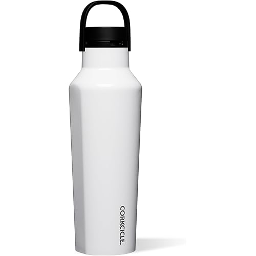 Corkcicle Sport Canteen - Keeps Drinks Cold 25 Hours - Stainless Steel Water Bottle - Triple-Insulated - Spill-Proof - Summer Drinkware Gift - Keeps Drinks Ice Cold - 20 oz - Gloss White