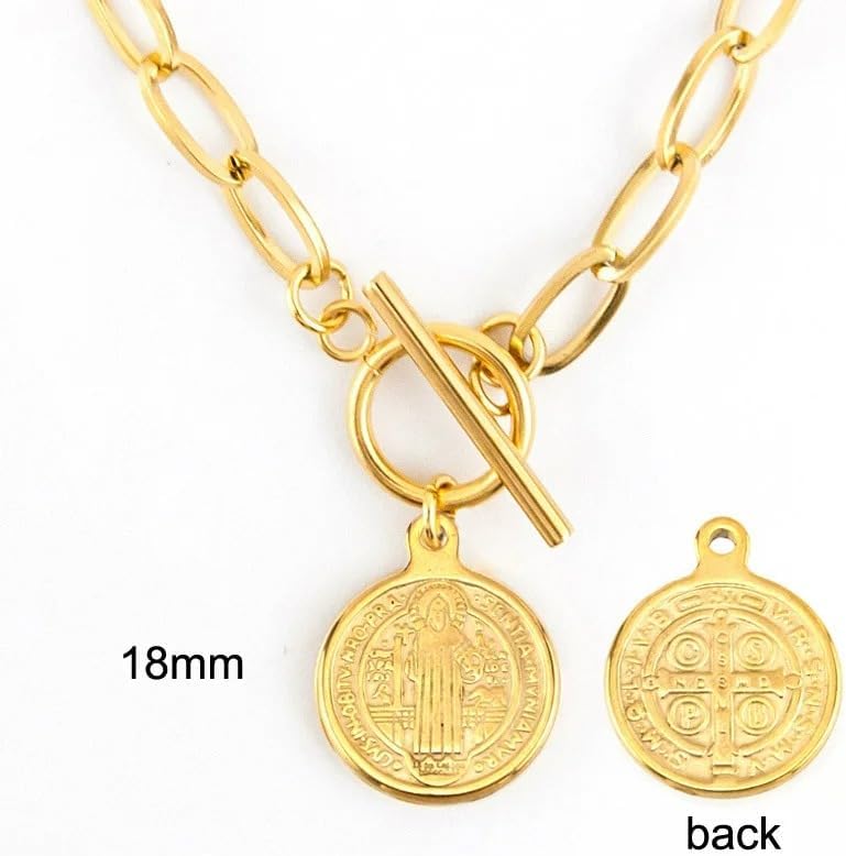 Mary 14K Yellow Gold Saint Coin Toggle Necklace - Sterling Silver Toggle Choker for Women - Image 2