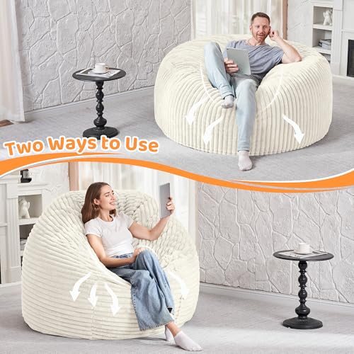Image of HABUTWAY 4FT Bean Bag Chair, 4' Large Bean Bag Chairs for Adults with Removable Stripe Plush Cover, Memory Foam Beanbag Chair for Living Room Bedroom Dorm (White)