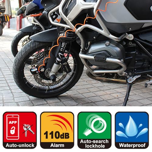 Alarm Disc Lock Motorcycle Disc Brake Lock, BT APP Control Anti Theft Rain Proof 115dB Alarm Sound Reminder Smart Disc Brake Lock for Motorbike Bike Scooter
